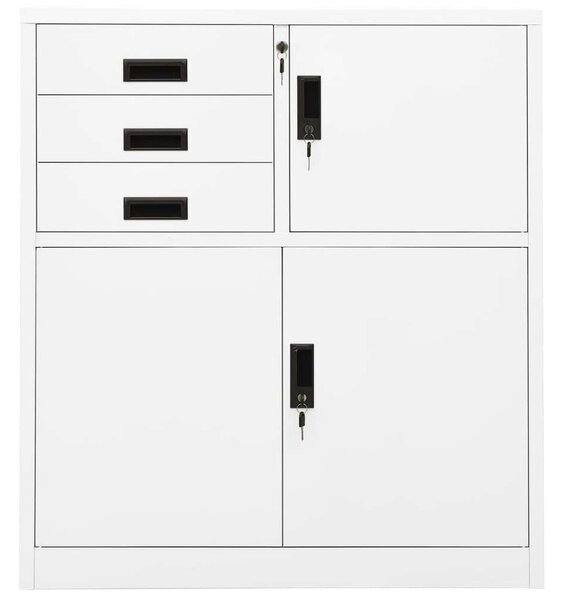 OfficeWorld Acél Irodai Szekrény - Fehér - 90x40x102 cm