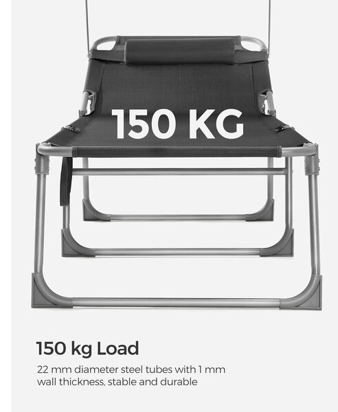 Összecsukható napozóágy napellenzővel 53 x 193 x 29,5 cm, 150 kg-ig terhelhető