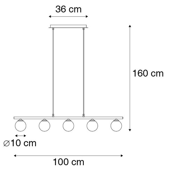 Modern fekete függőlámpa 100 cm 5-lámpás füstüveggel - Athén