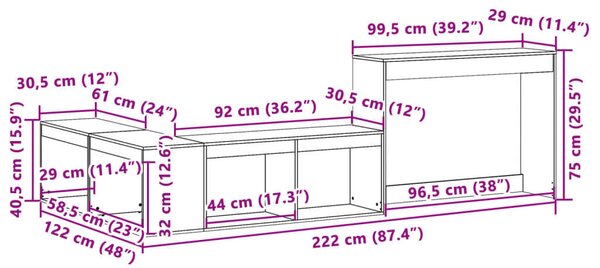 VidaXL Éjjeliszekrény Íróasztallal - Tömör Fenyő - 222cm