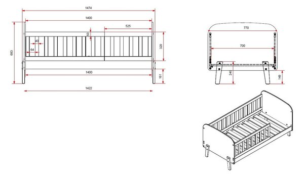 Toddler fehér gyerekágy, 70 x 140 cm - Vipack