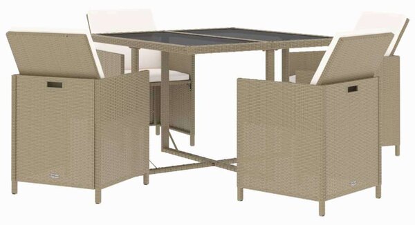 Kerti Étkezőgarnitúra - Polyrattan - Bézs - 5 részes