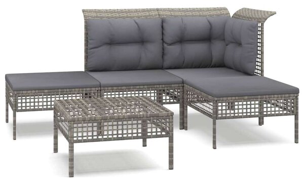 VidaXL 5 részes szürke polyrattan kerti ülőgarnitúra párnákkal