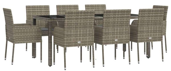 9 részes szürke polyrattan kerti étkezőgarnitúra párnával