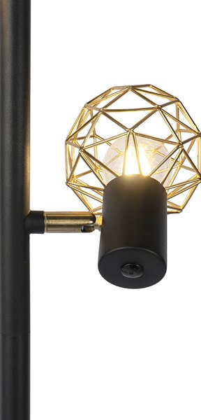 Design állólámpa fekete arannyal 3-lámpás állítható - Mesh