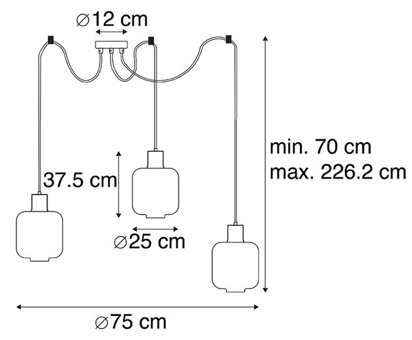 Design lógólámpa fekete borostyánüveggel 3-lámpás 226 cm - Qara