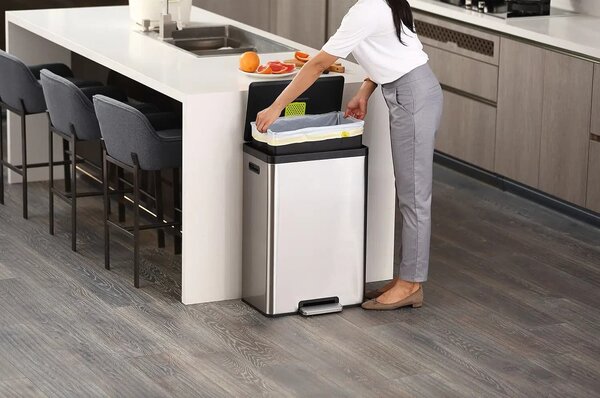 Lépcsős szemeteskosár, EKO, Ecocasa II Step, 45 liter, 1 rekesz, rozsdamentes acél