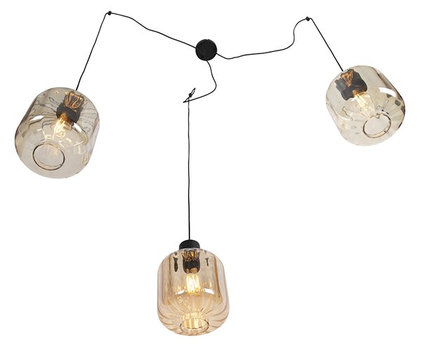 Design lógólámpa fekete borostyánüveggel 3-lámpás 226 cm - Qara