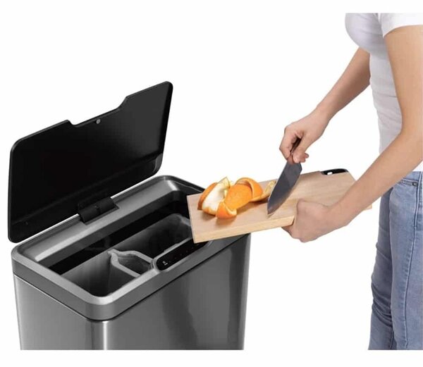 Érzékelős szemétgyűjtő, EKO, Mirage Sensor Bin, 20+20 liter, 2 rekesz, rozsdamentes acél