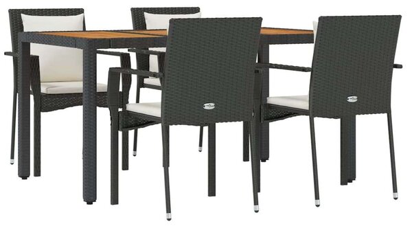 5 részes fekete polyrattan kerti étkezőgarnitúra párnákkal