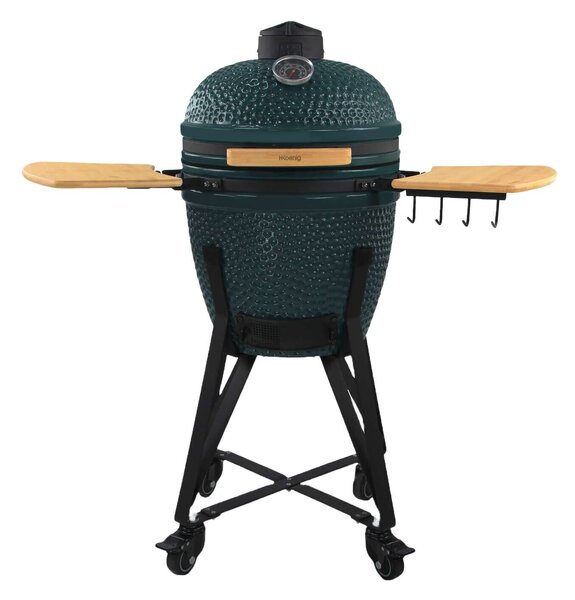 Kerámia grillsütő szénfűtéssel és beépített hőmérővel, H.Koenig, Japanese Kamado BBQ 18", Ø 46 cm, zöld