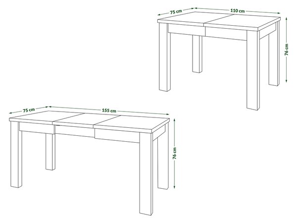 Mazzoni FONTE Votan Tölgy/Fehér Matt - KLASSZIKUS 130 vagy 155 cm-re BŐVÍTHETŐ ASZTAL KONYHÁBA/NAPPALIBA!
