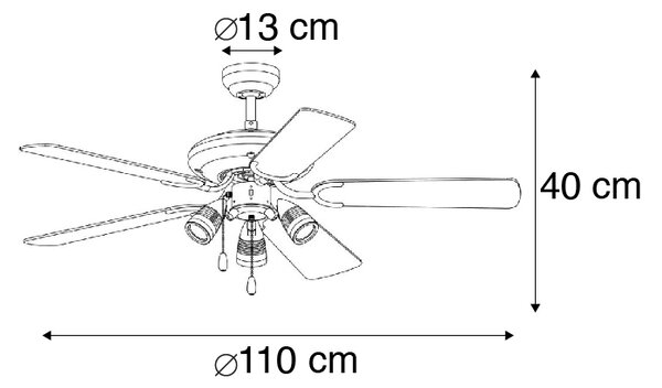 Mennyezeti ventilátor acél 110 cm 3 lámpával, húzózsinórral - Mistral
