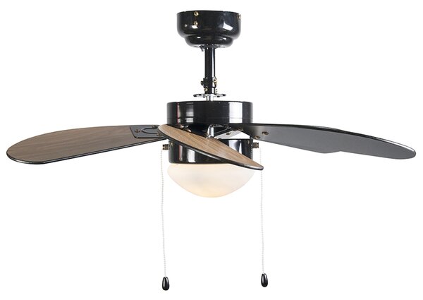 Mennyezeti ventilátor fekete fa mintával 80 cm húzózsinórral - Fresh