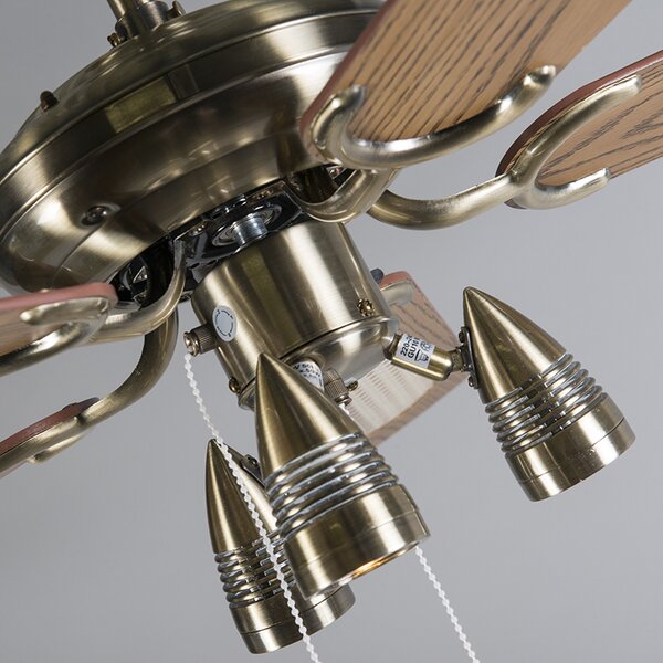 Bronz mennyezeti ventilátor fával 110 cm 3 lámpával, húzókapcsolóval - Mistral