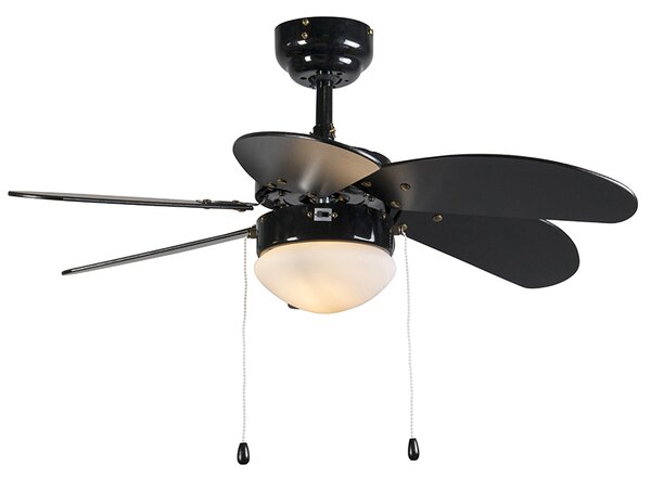 Mennyezeti ventilátor fekete fa mintával 80 cm húzózsinórral - Fresh