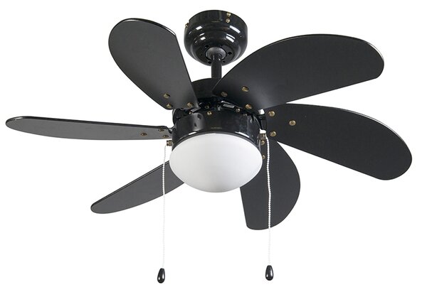 Mennyezeti ventilátor fekete fa mintával 80 cm húzózsinórral - Fresh