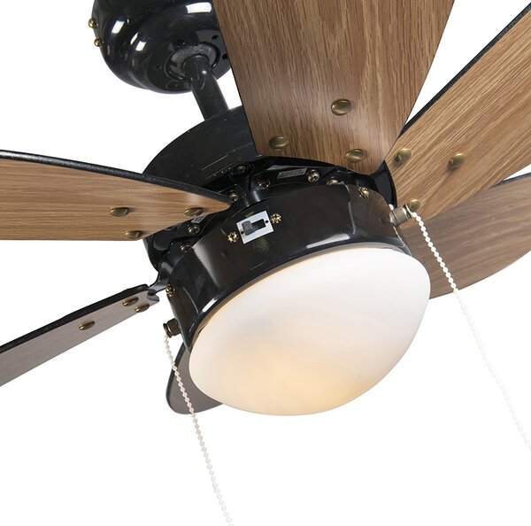 Mennyezeti ventilátor fekete fa mintával 80 cm húzózsinórral - Fresh