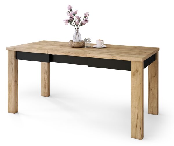 Mazzoni FONTE Arany Tölgy/Fekete Matt - KLASSZIKUS 130 vagy 155 cm-re BŐVÍTHETŐ ASZTAL KONYHÁBA/NAPPALIBA!