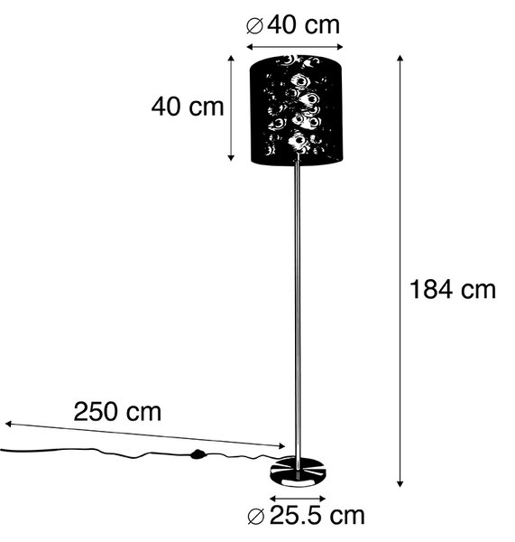 Állólámpa sárgarézzel és páva mintás búrával 40 cm - Simplo