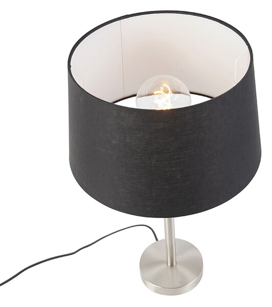Modern asztali lámpa acélból fekete árnyékolóval 35 cm - Simplo
