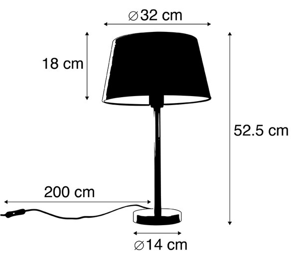 Klasszikus asztali lámpa fekete fekete lámpabúrával 32 cm - Simplo