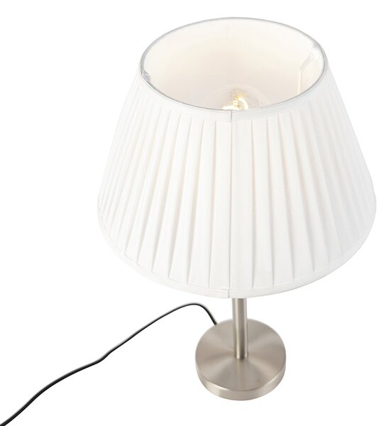 Klasszikus asztali lámpa acélból, redőzött árnyékolóval, fehér, 35 cm - Simplo