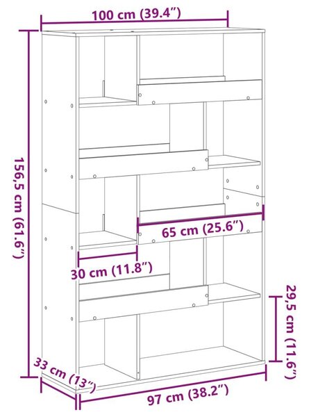 VidaXL Könyvespolc - Beton Szürke - 10 Polc - 100x33x156,5cm