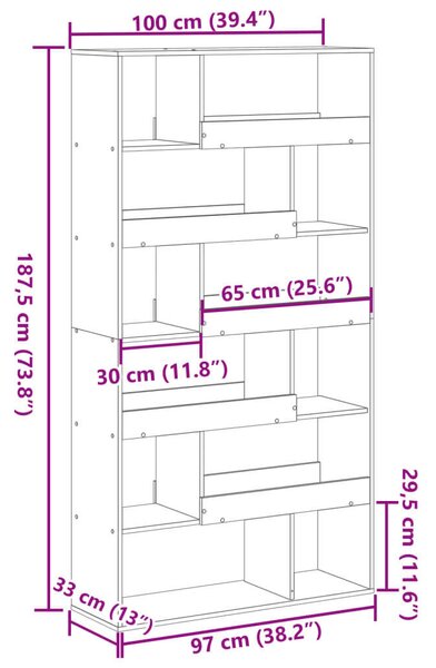VidaXL Fa Térelválasztó Könyvespolc - Fehér - 100x33x187,5cm
