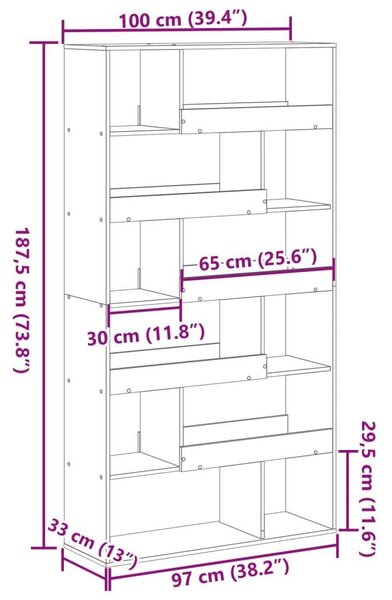 VidaXL Fa Térelválasztó Könyvespolc - Sonoma Tölgy - 100x33x187,5 cm