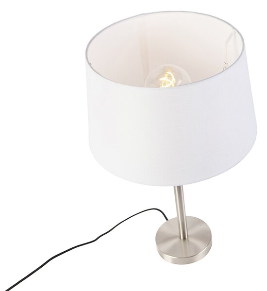Modern asztali lámpa acélból fehér árnyékolóval 32 cm - Simplo