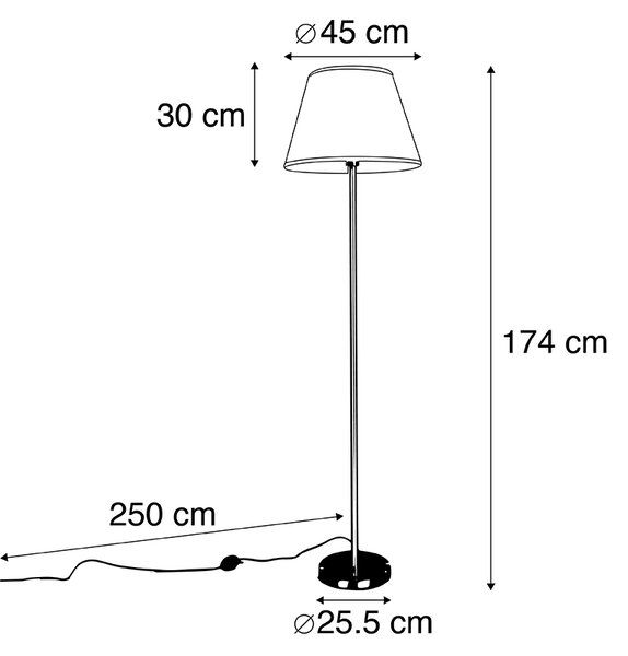 Modern állólámpa acélból, fehér pliszírozott lámpabúrával, 45 cm - Simplo