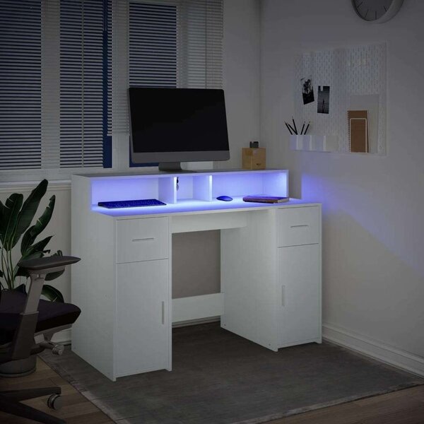 VidaXL LED-es Íróasztal - Fehér - 120x55x91 cm