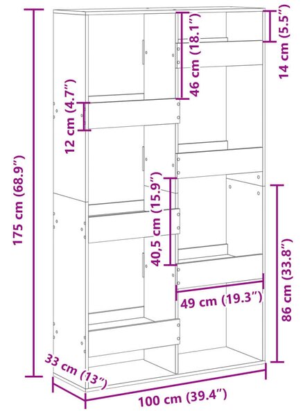 VidaXL Fa Térelválasztó Könyvespolc - Fehér - 100x33x175 cm