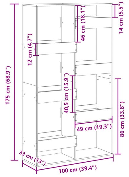 VidaXL szürke sonoma színű szerelt fa térelválasztó 100x33x175 cm