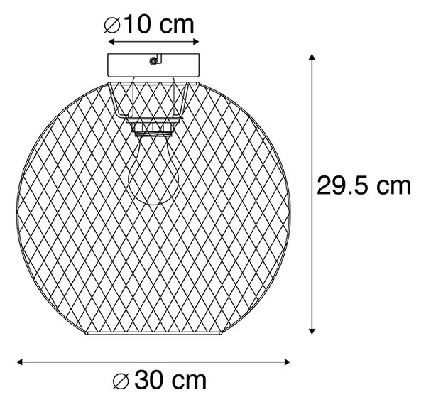 Modern mennyezeti lámpa fekete 30 cm - Mesh Ball