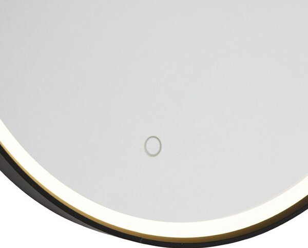 Fürdőszobai tükör fekete 50 cm LED-del, 3 fokozatban dimmelhető, érintésérzékelős, kerek - Miral
