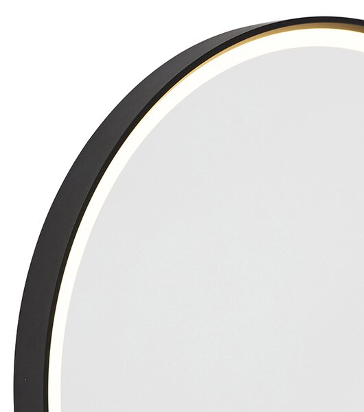 Fürdőszobai tükör fekete 50 cm LED-del, 3 fokozatban dimmelhető, érintésérzékelős, kerek - Miral