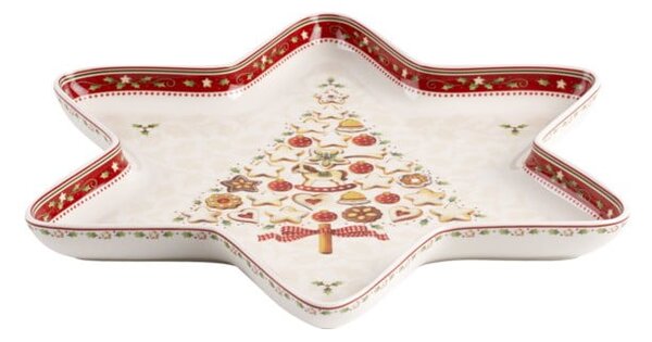 Piros-fehér porcelán karácsonyi csillag formájú szervarozó tál, 37,2 x 32,5 cm - Villeroy & Boch