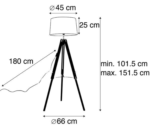 Állólámpa háromlábú fekete, fehér vászon árnyékolóval 45 cm