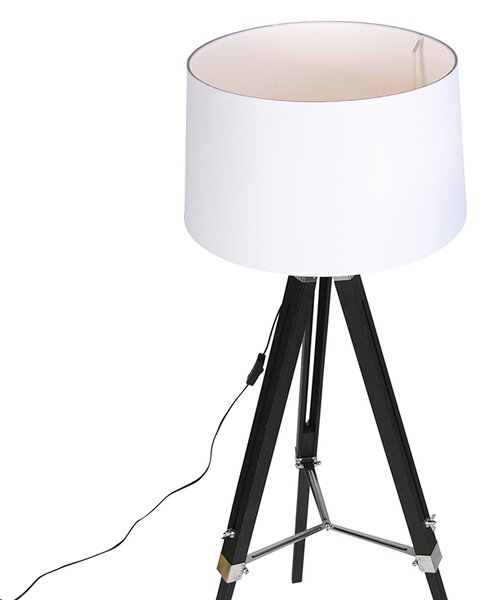 Állólámpa háromlábú fekete, fehér vászon árnyékolóval 45 cm