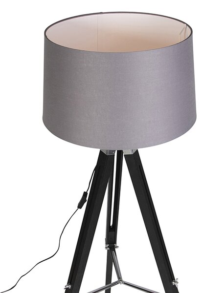 Állólámpa háromlábú fekete árnyékolóval 45 cm lenvászon sötét szürke