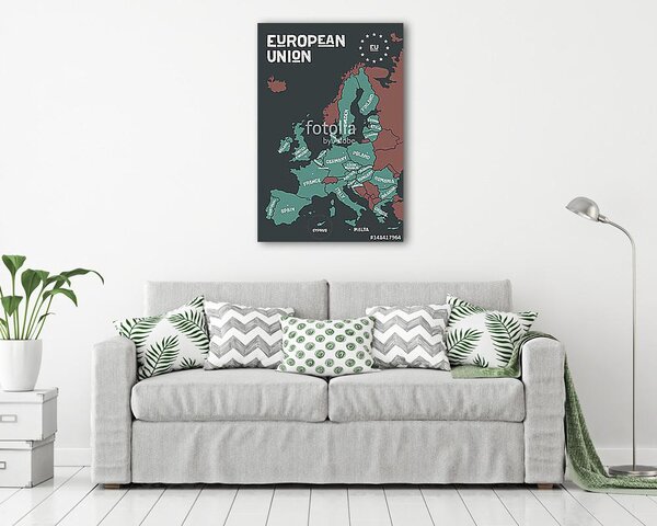 Az Európai Unió poszter-térképe országnevekkel és fővárosokkal (vászonkép)