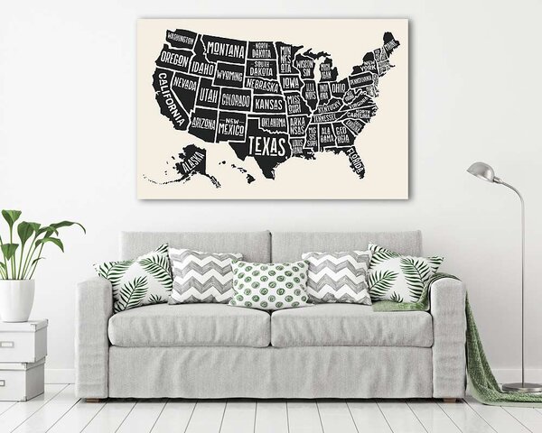 USA államok térképe, rajz (vászonkép)