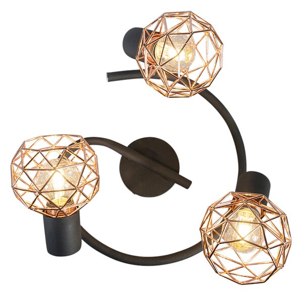Modern spotlámpa fekete rézzel 3-lámpás - Mesh