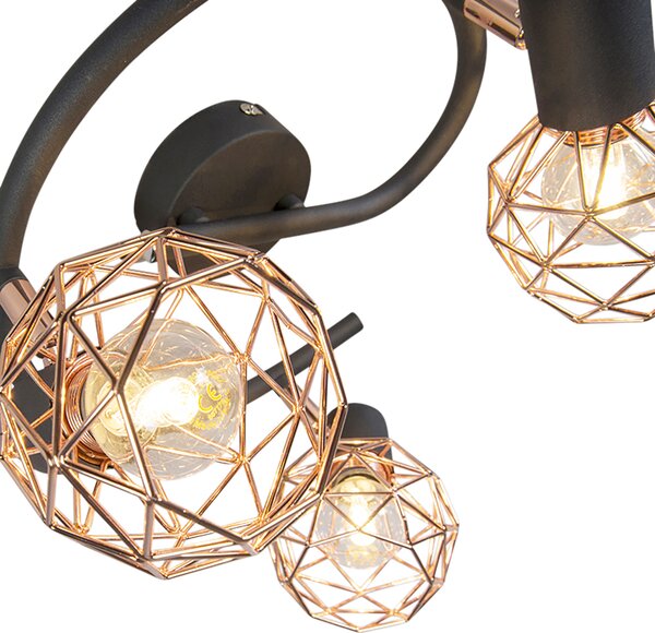Modern spotlámpa fekete rézzel 3-lámpás - Mesh