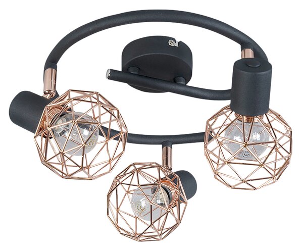 Modern spotlámpa fekete rézzel 3-lámpás - Mesh