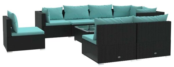 VidaXL Polyrattan Kerti Ülőgarnitúra - 9 részes - Fekete