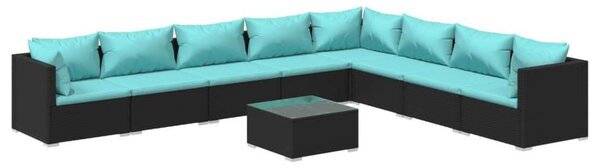 VidaXL 9 részes fekete polyrattan kerti ülőgarnitúra párnákkal