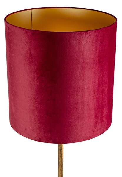 Vintage állólámpa arany színű, piros búrával, 40 cm - Simplo